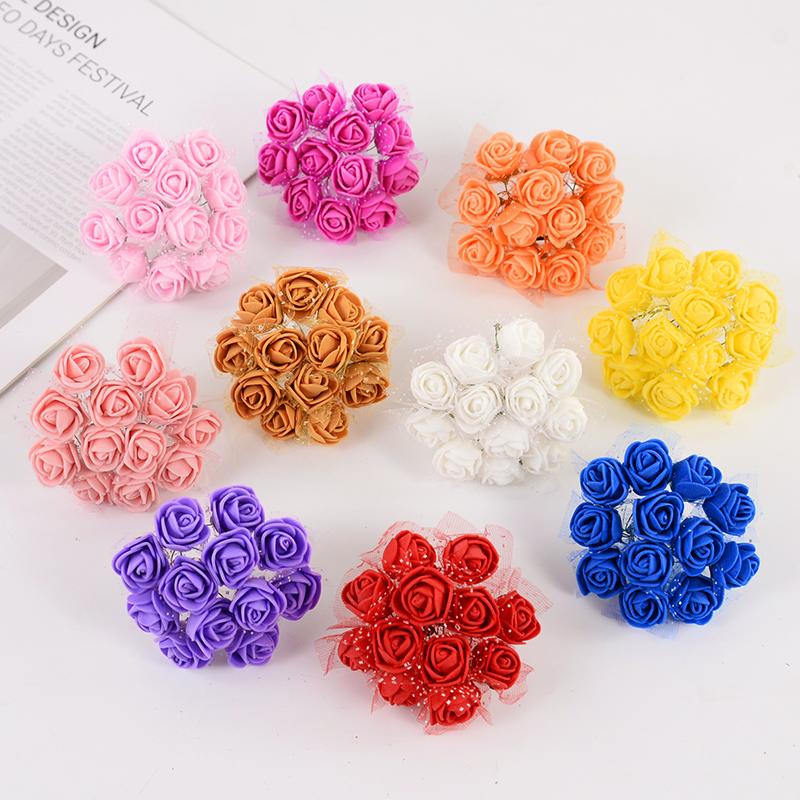 144pcs 2cm Lace Foam Rose Flower Heads Bouquet Wedding Home Decoration Scrapbooking DIY Wreath Gift Teddy Bear Artificial Flower