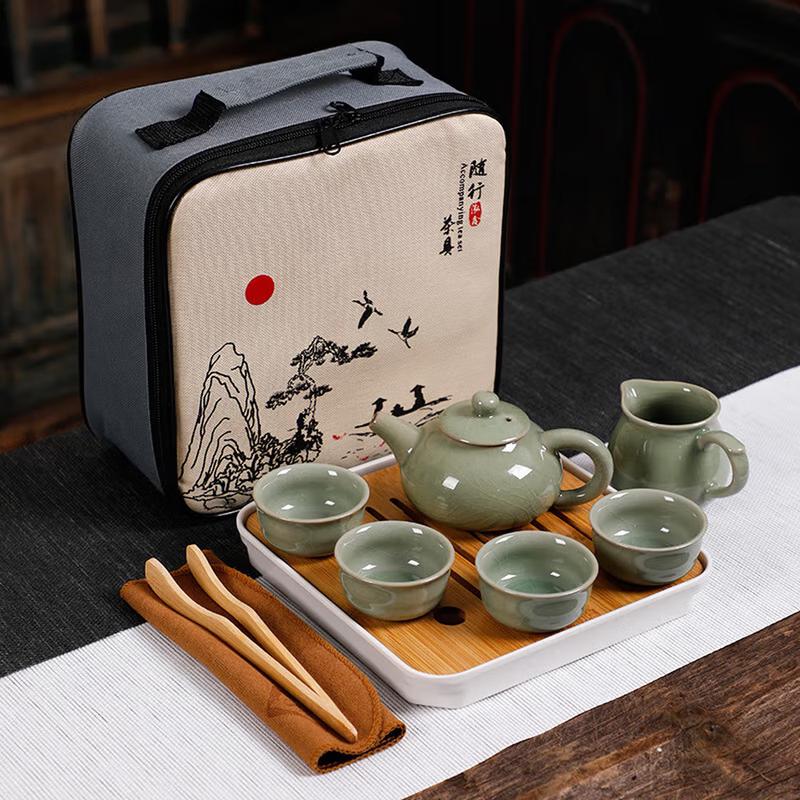 Chinese Ceramic Travel Tea Set (1 Pot, 4 Cups)