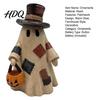Cute Halloween Party Supplies Lighted Patchwork Ghost Resin Figurine with Pumpkin Lantern Rustic Farmhouse Style Fall Home Decor Tabletop Lamp