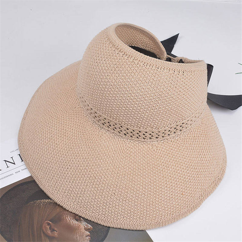 Summer Women Empty Top Hat Wide Brim Bowknot Straw Hats For Ladies Foldable Beach Sunscreen Cap