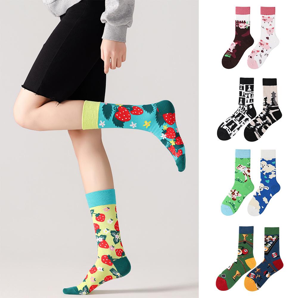 AB Socks Unisex Mid-Calf Dopamine Outfit, Asymmetrical Mismatched Street Trend Long Socks