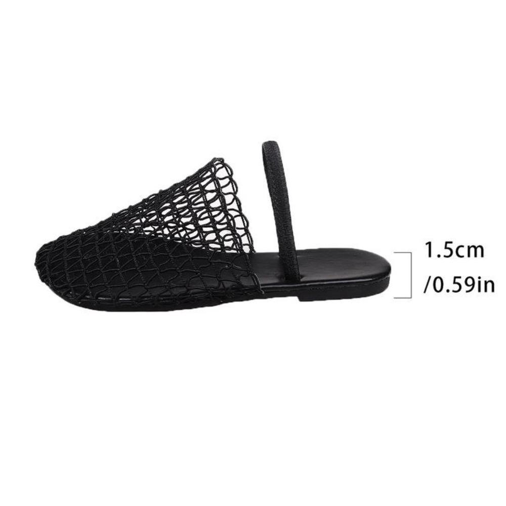 Women Summer Thin Band Braid Mesh Sandals Hollow Two Ways To Wear Slides Women Comfy Round Toe Flats Mules Travel Beach Slippers