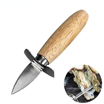 1Pc Stainless Steel Oyster Knife Kitchen Seafood Tools with Wooden Scallop Shell Shucking Cutter Shellfish Seafood Opener