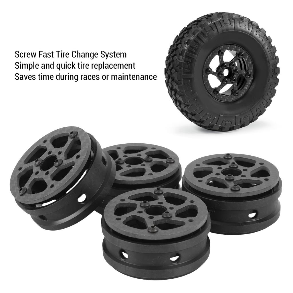 4 Pcs 1.9 Inch 1/10 RC Wheel Rims Replacement for SCX10 D90 Capra Carbon Fiber Lightweight RC Crawler Wheel Rims