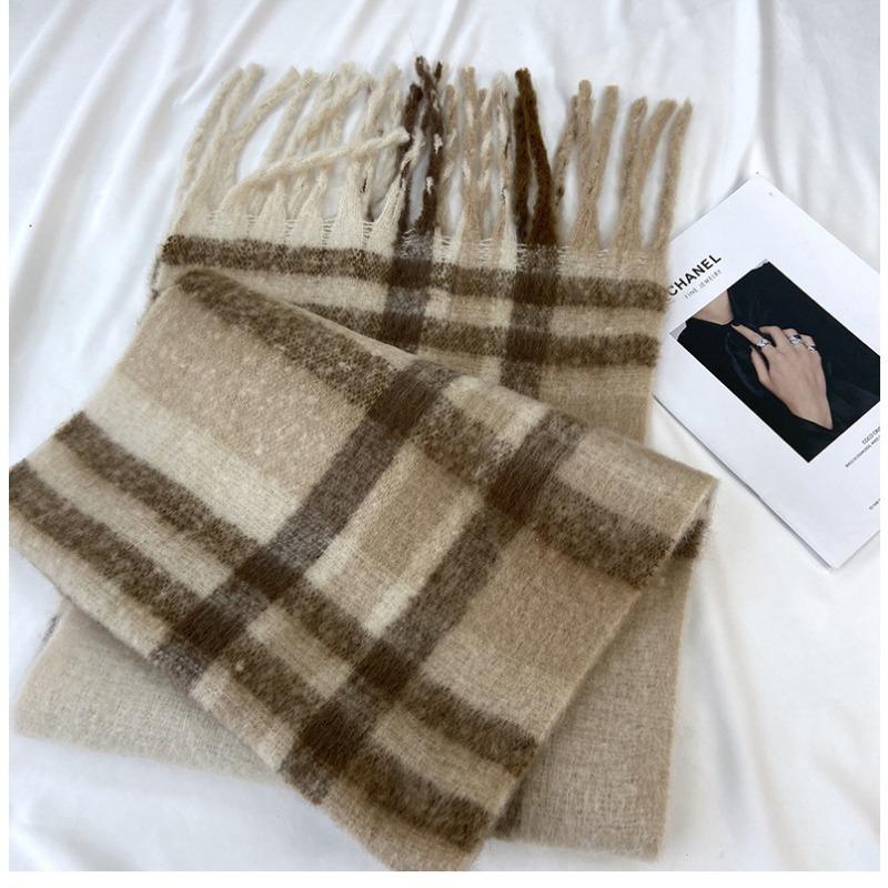 Mohair Scarf Women's New Autumn and Winter Scarf Imitation Cashmere Plaid Thickened Warm Shawl