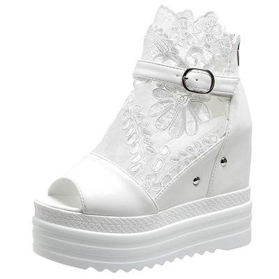 Sandali con Zeppa alla Moda Donna Estate 12cm Fondo Spesso Sandali Bocca di Pesce Muffin Rete Traspirante Scarpe Casual Sandali Piattaforma Femme