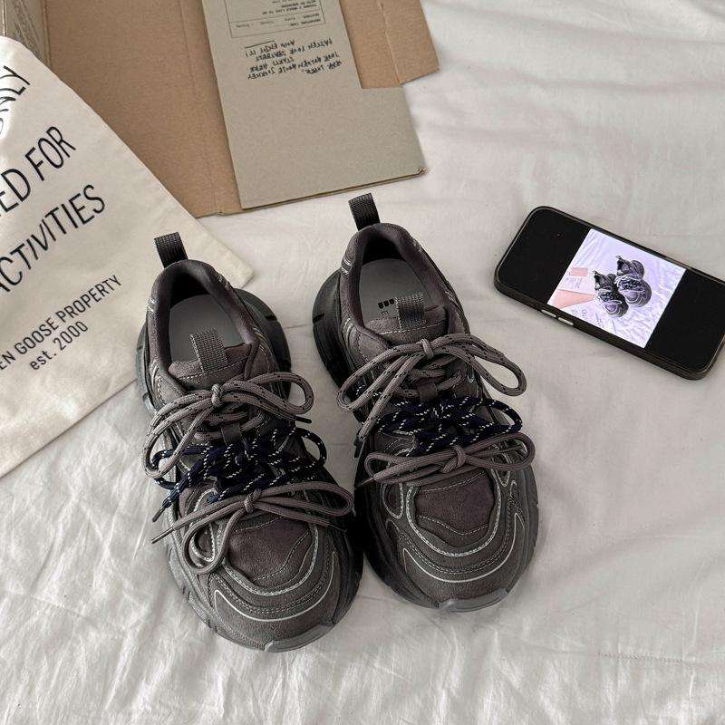 

Platform dad shoes women s leather autumn new versatile height increase casual sports shoes niche design sense 40 серый