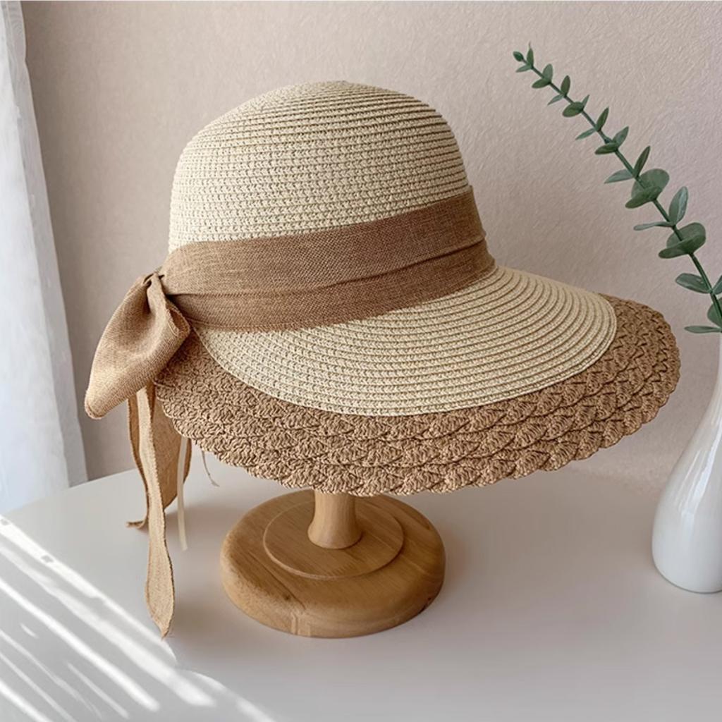 Straw Hat Women's Summer Sun Protection Hat Big Brim Sun Hat Seaside Vacation Beach Sun Hat Bow Hat