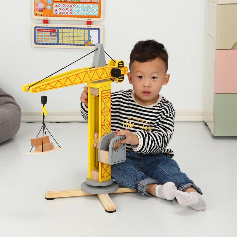 Wooden Childrens Large Scale Construction Crane Toy For Play And Learning