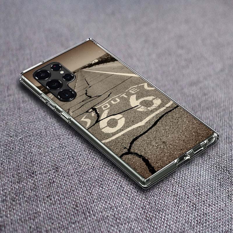 

America Route 66 Phone Case For Samsung Galaxy S24 S23 S21 S20 FE S22 S26 Ultra S25 Edge S10 Plus Cover Clear TPU Capa Shell Coq Samsung S20 Plus