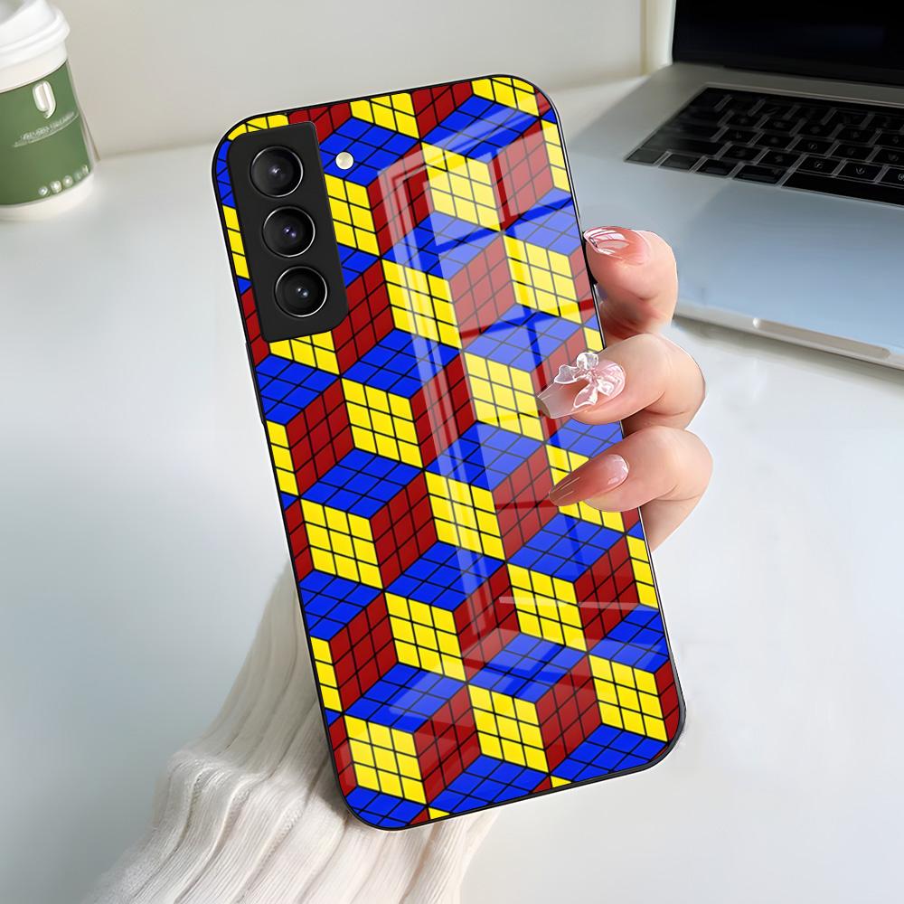 Cool Funny Rubiks Cube Phone Case For Samsung S26 S25 S24 FE S23 S22 S21 Plus S20 Ultra Note20Ultra Black Glass Cover