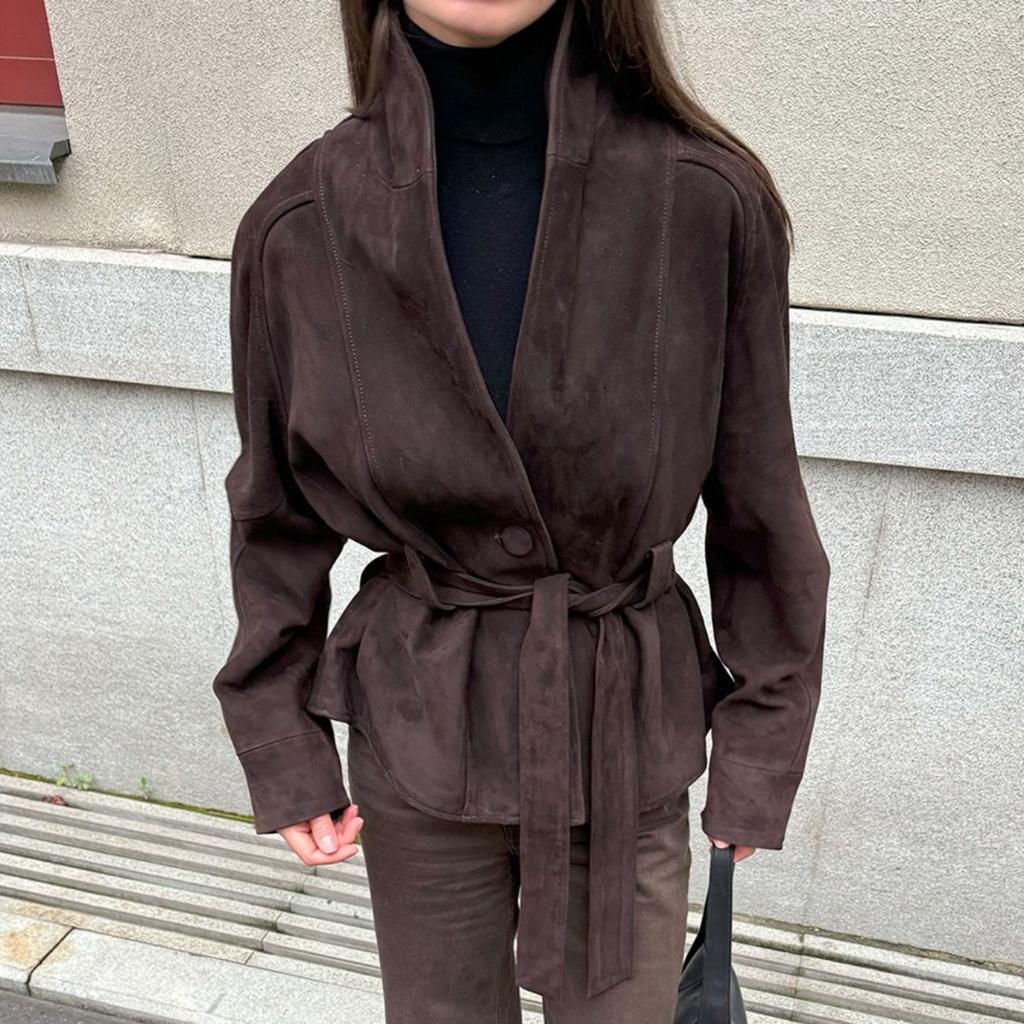 2025 Autumn Winter New Vintage Suede Long Sleeve Jacket Women's Fashion Casual Outerwear