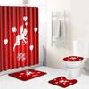 Valentine'S Day Toilet Shower Curtain Four-Piece Printed Floor Mat Set Bathroom Floor Mat Bedroom Absorbent Door Mat Carpet