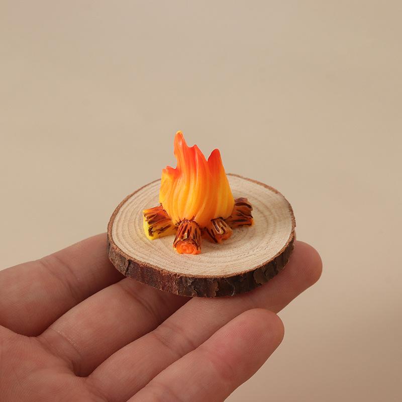 1 Set 1/12 Doll House Outdoor Cooking Barbecue Scene Decor Miniature Camping Tent Bonfire Model With Flower/Wave Point Pattern