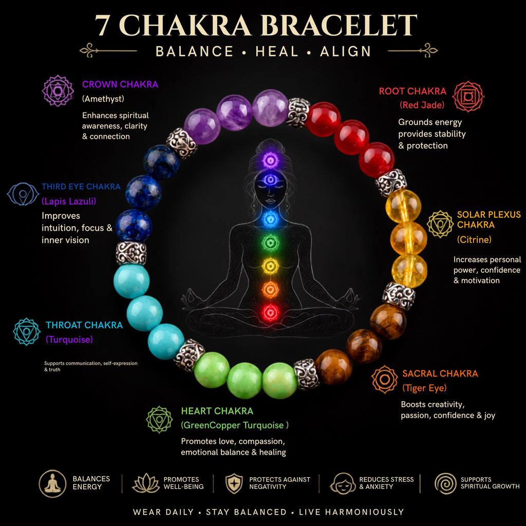 Náramek ze 7 čakrových přírodních kamenů Duhový křišťálový korálkový náramek Reiki Energie Meditace Jóga Pružný náramek pro ženy Muže DB-7