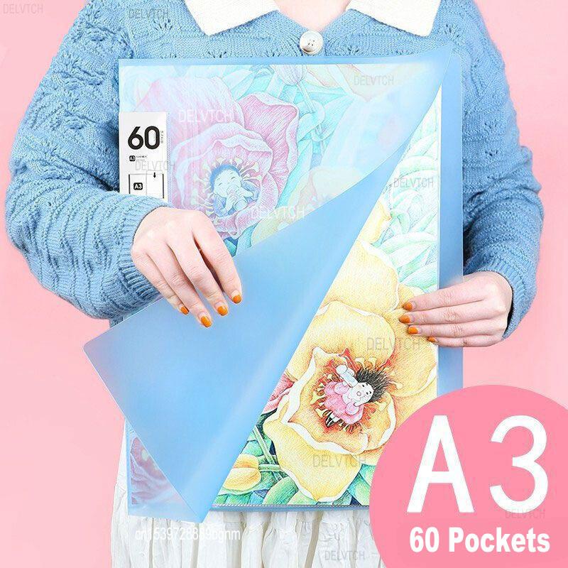 60 Pocket A4 A3 File Folder Picture Po Album Display Book Art Sketching Painting Drawing Paper Document Storage Bag Organizer