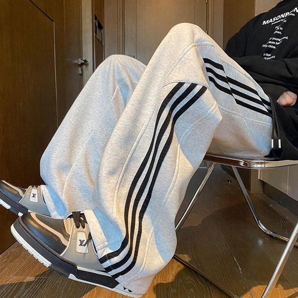 Men's Wide-Leg Striped Casual Pants - New Autumn/Winter 2025 Trend, Plus Velvet, Loose Fit