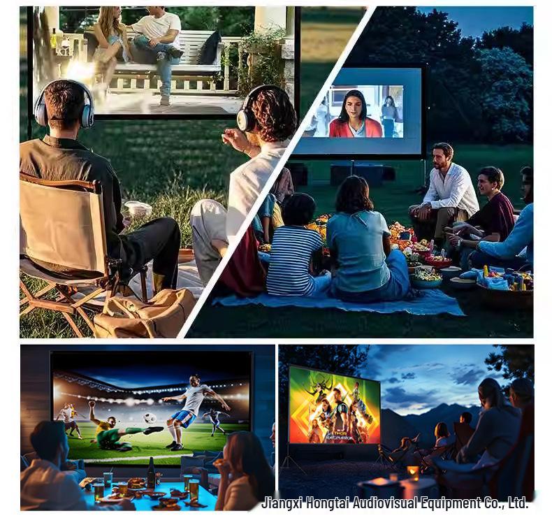 Portable Double-Pole Foldable Outdoor Projector Screen for Camping and Commercial Use