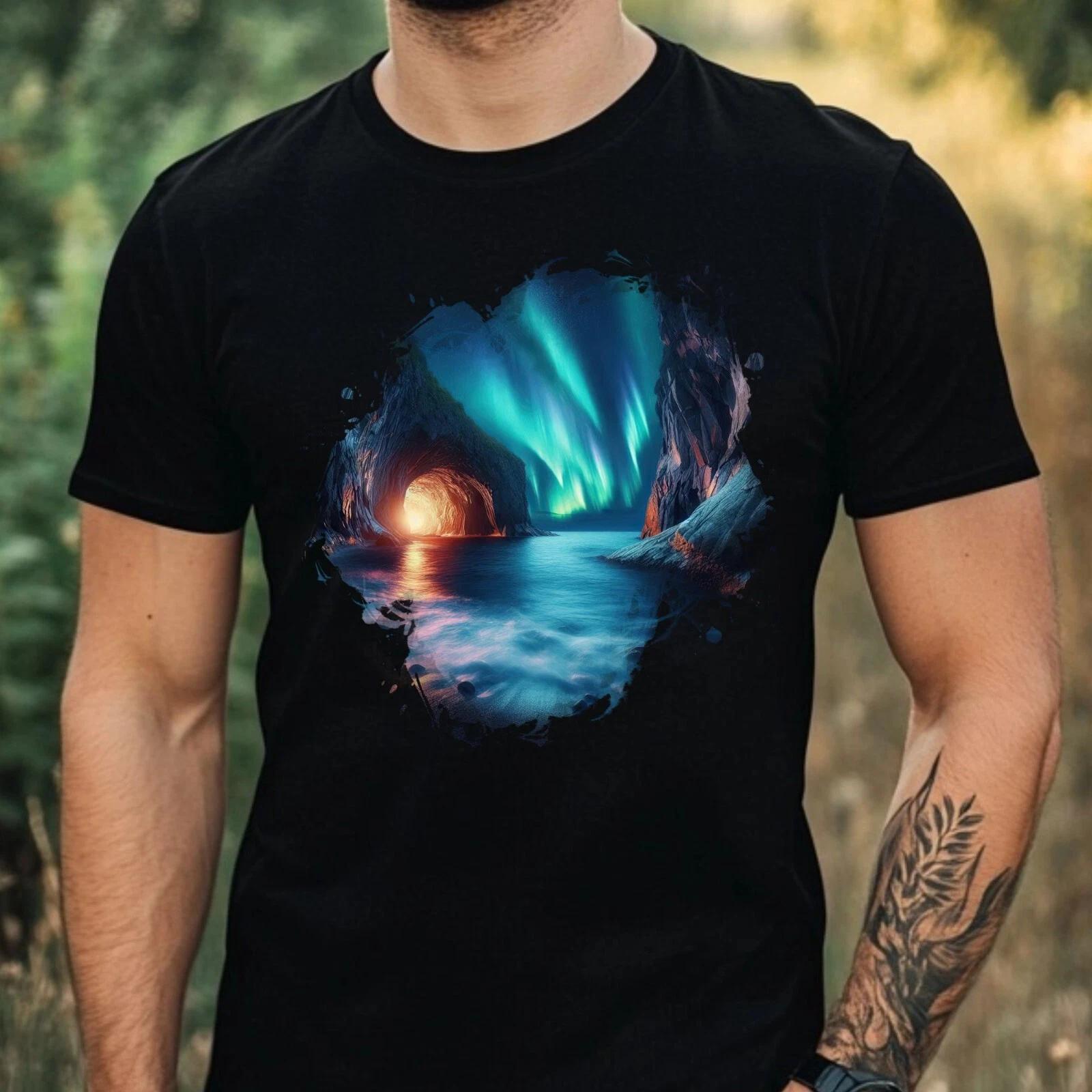 T-Shirt Herren Aquarell Nordlicht Motiv Baumwolle Größe XS bis 5XL XXL