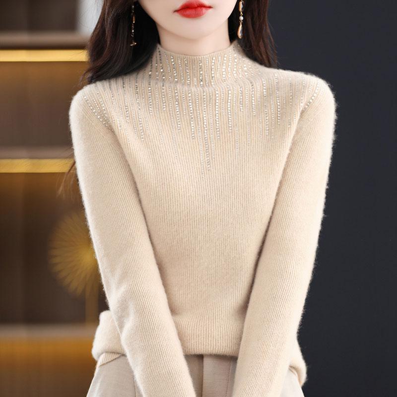 Women's Cashmere Sweater Qinghe Cashmere 30% Cashmere 70% Wool Women's Autumn and Winter Cashmere Pullover Soft and Warm