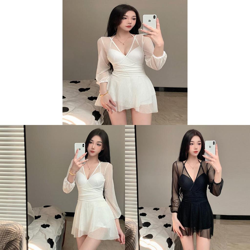 Classic Womens Swimsuit With Solid Color Long Sleeve For Swim And Water Sports