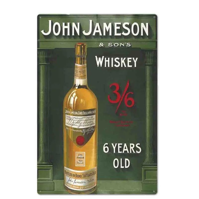 Öl Vin Jameson Affisch Metallplåt Skylt Vintage Metallväggplattor Hantverk Dekor Bar Café Kök Plåt Målning Järnplattor
