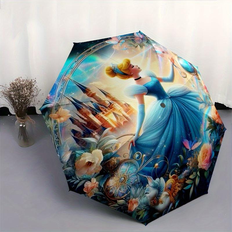 Disney Cinderella, Fairy Tale Themed automatic opening and closing folding umbrella, portable - durable, 8-rib umbrella frame, very suitable
