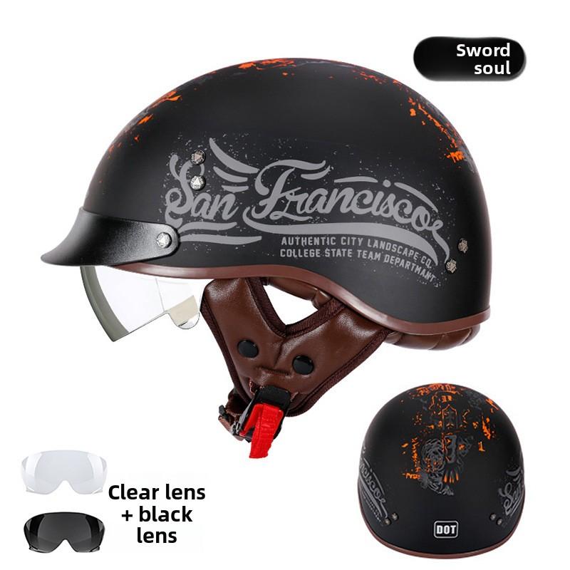 Motorcycle Helmet Retro Half Helmet Unisex Four Seasons Cycling Safety Helmet Cool
