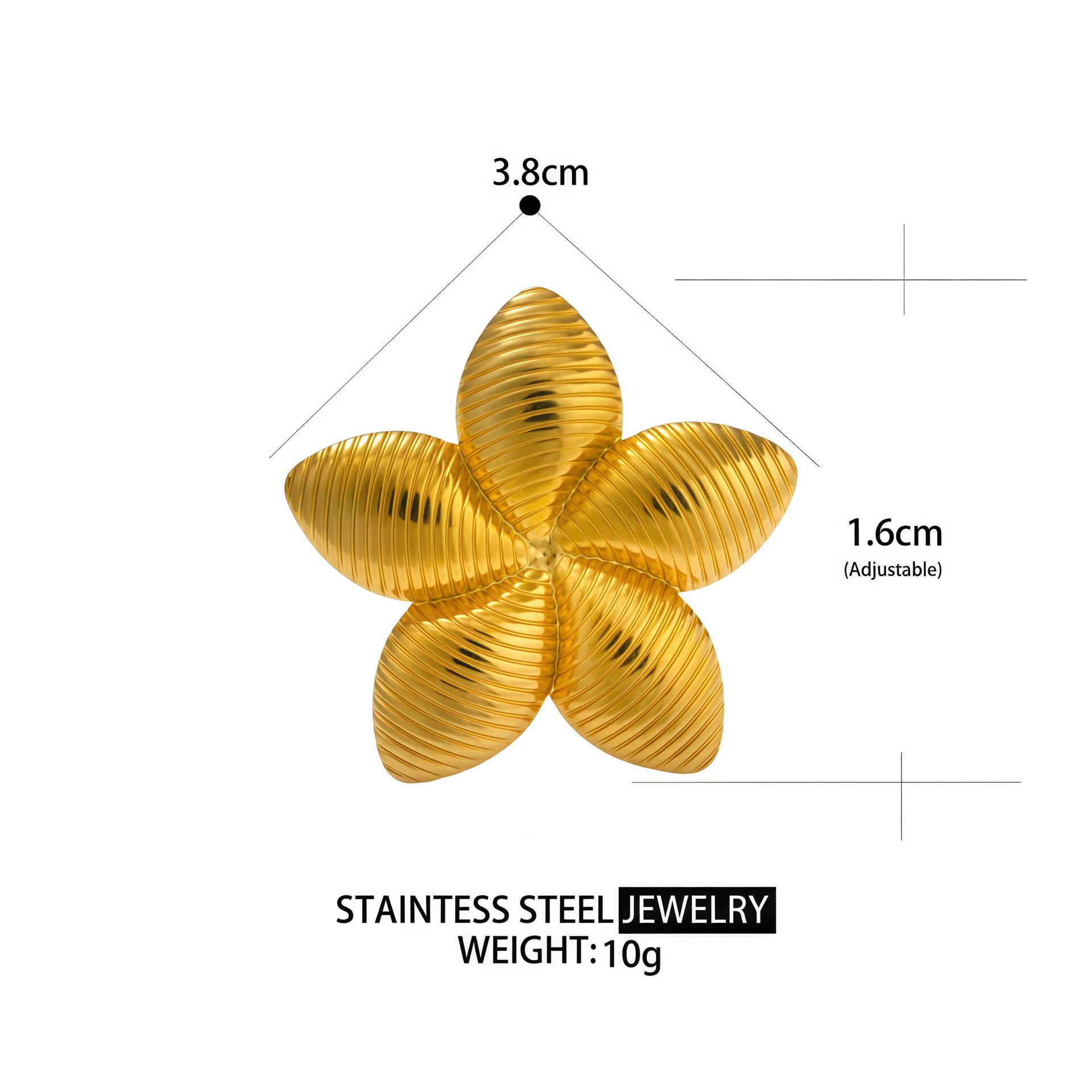 European 18K Gold Flower Stainless Steel Ring - Simple Electroplated Titanium Steel Open Design for Women 18K Silver Model S7