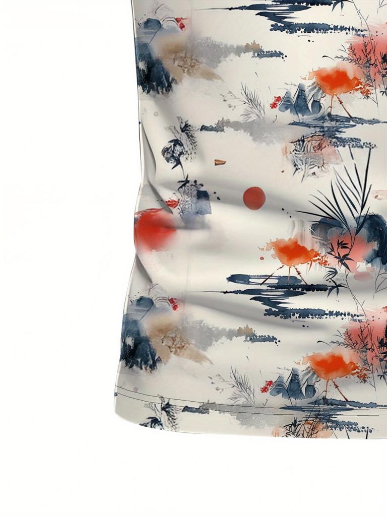 Men'S Short-Sleeve Polo Shirt with Flat Digital Print Pattern - No Texture