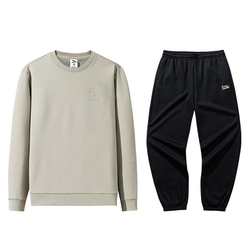 

Anta Solid Color Warm Fleece Hoodie And Elastic Waist Casual Sports Suit Men sweatshirt and pants 152447727N-1+972518301-3 M