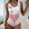 Women Plus Size U Neck Sleeveless One Piece Swimsuit Neon Heart Star Print