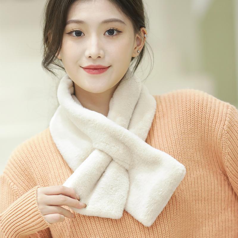Korean Style Plush Imitation Fur Scarf - Thick, Warm, Solid Color Fashion for Women