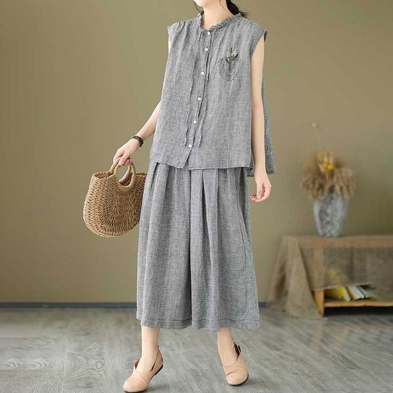 

Женский летний костюм из 2 предметов, льняная футболка, брюки, двухпредметный, удобный, с коротким рукавом, топ и длинные брюки, свободный повседневный костюм M