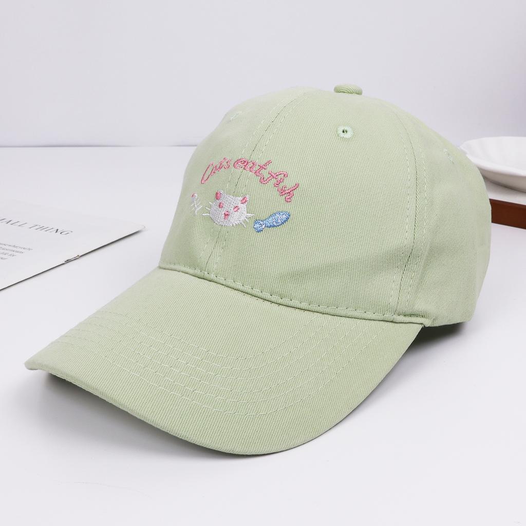 Cute kitten embroidered yellow baseball cap female spring summer soft top versatile baseball cap wide brim show face small hat