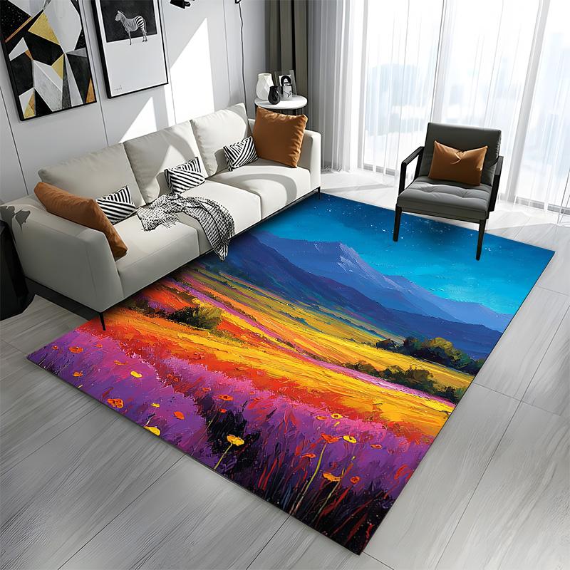 Starry Night Over Colorful Fields Patterned carpet a non slip rug suitable for all seasons and any setting, gift