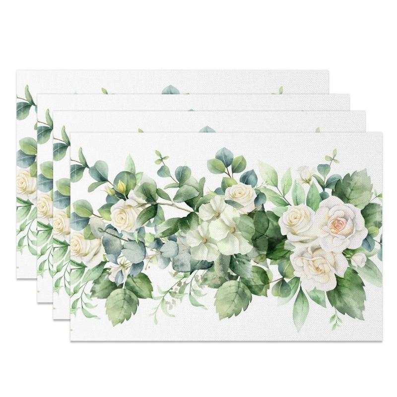 4/6/8 Stück Böhmische Florale Tischsets Zartes Gänseblümchen Rosen Design Elegant Rutschfest Leinen Tischsets für Essen Küche Party Deko