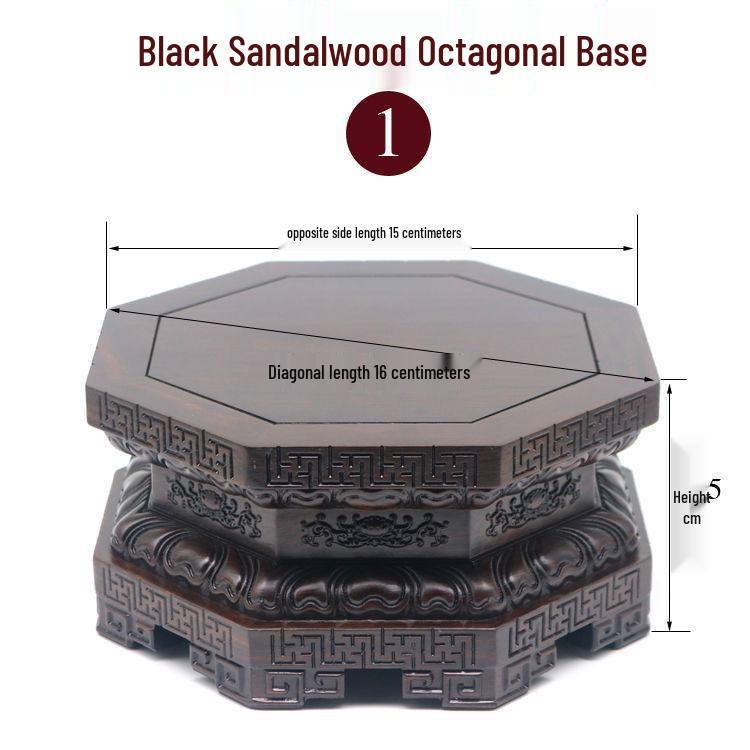 Ebony Octagonal Lotus Base for Buddha, Guanyin, or Vajra Statues - Solid Wood Pedestal