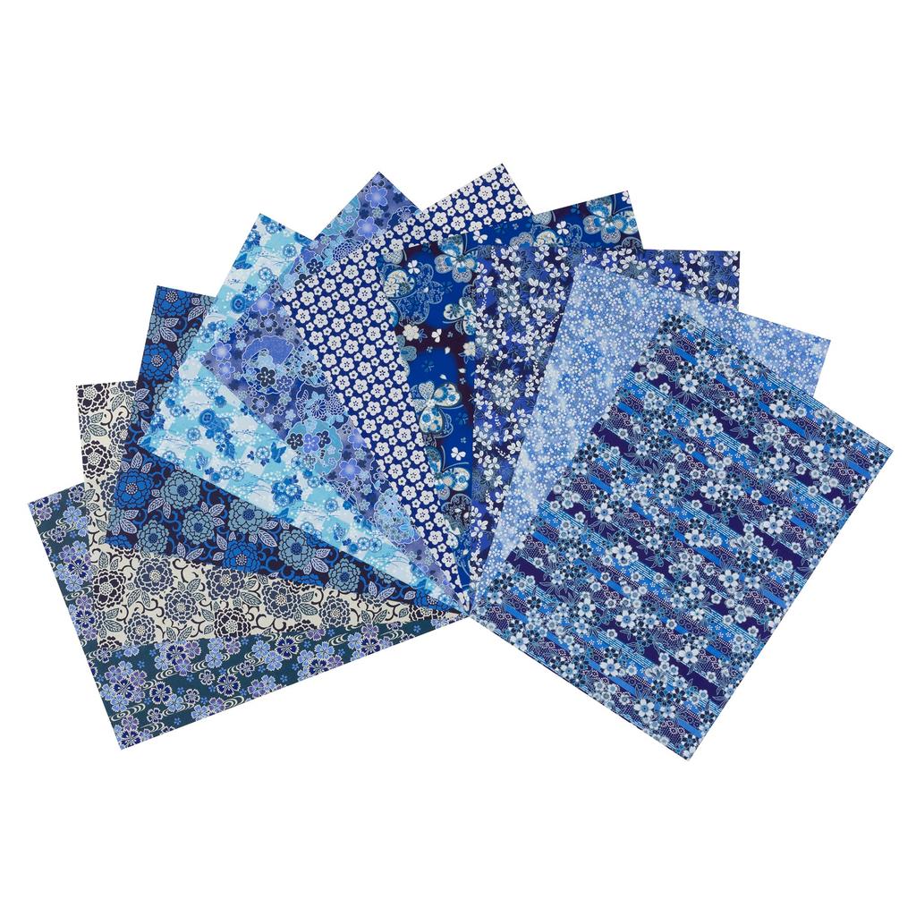 Kawasumi Washi Special Chiyogami Yuzen Washi B4 X 10 Patterns Indigo-Style Hand-Dyed Paper, Size, 25.7 36.4 Cm,