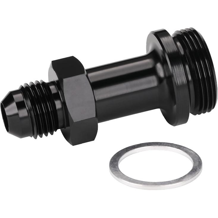 6AN Male Flare To 7/8-20 Carb Carburetor Inlet Fitting Adapter 2 Inch Long Aluminum Black