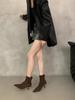 French retro suede high-heeled boots women's short boots new autumn and winter temperament pointed thin heels thin boots bare boots