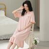 Summer Girl Pink Bow Nightdress Pure Cotton with Chest Pad Anti-bumping Short Sleeve Elegant Lazy Lady Princess Dress