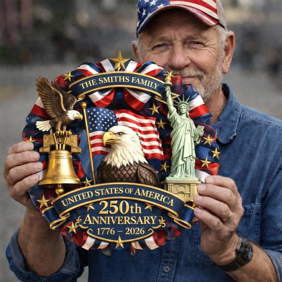 4th of July Patriotic Door Wreath Red Blue White Star Eagle Wooden Welcome Sign Wreath for Independence Day Memorial Day Home Wall Outdoor Indoor