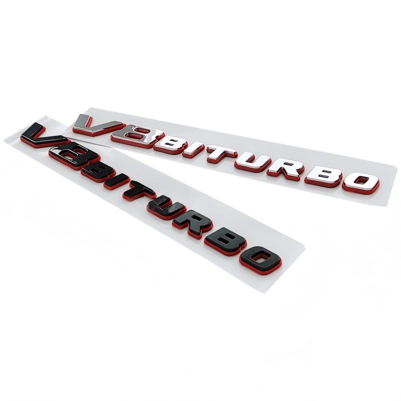1X Nouveau Emblème 3D ABS Chrome Noir Rouge V8Biturbo Lettres DKSMF5 Badge d'Aile de Voiture Autocollant V8 Biturbo Autocollant Accessoires
