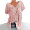 Large Size, Floral Top, V-neck, T-shirt, Loose Fit, Short Sleeved, Printed T-shirt