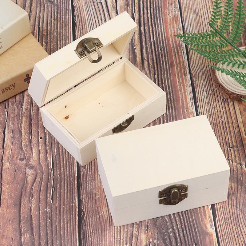 Home Storage Box Natural Wooden With Lid Golden Lock Jewelry Case Wooden Box
