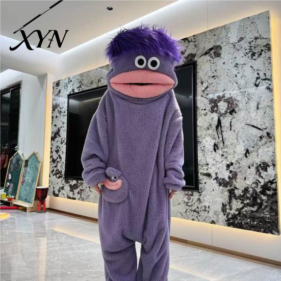 Warm Plush Onesie Funny Wearable Big Mouth Pajamas for Kids, Adults, Soft Kids Sleepwear Fleece Cozy Home Loungewear, Hooded One-Piece Jumpsuit Dress