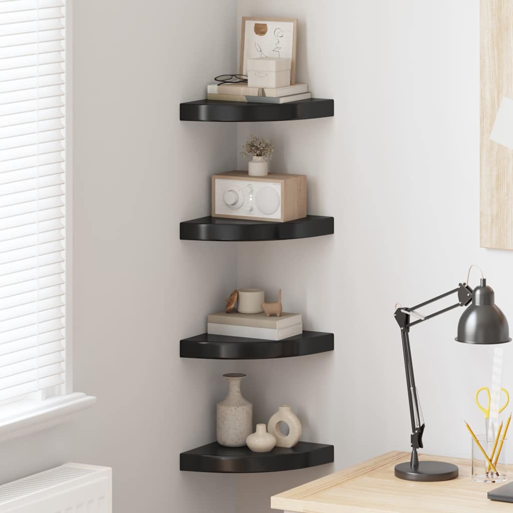 vidaXL Eck-Schweberegale 4 Stk. Hochglanz-Schwarz 25x25x3,8 cm MDF schwarz