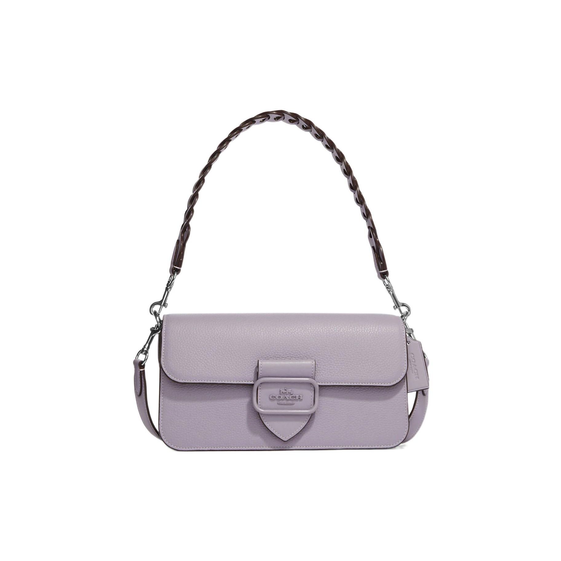

Coach Morgan 27 Solid Color Logo Woven Strap Pebbled Flap Snap Leather Baguette Handbag Women Handbag Purple CJ619-SVM4 Basic Set (Bag+Dust Bag)