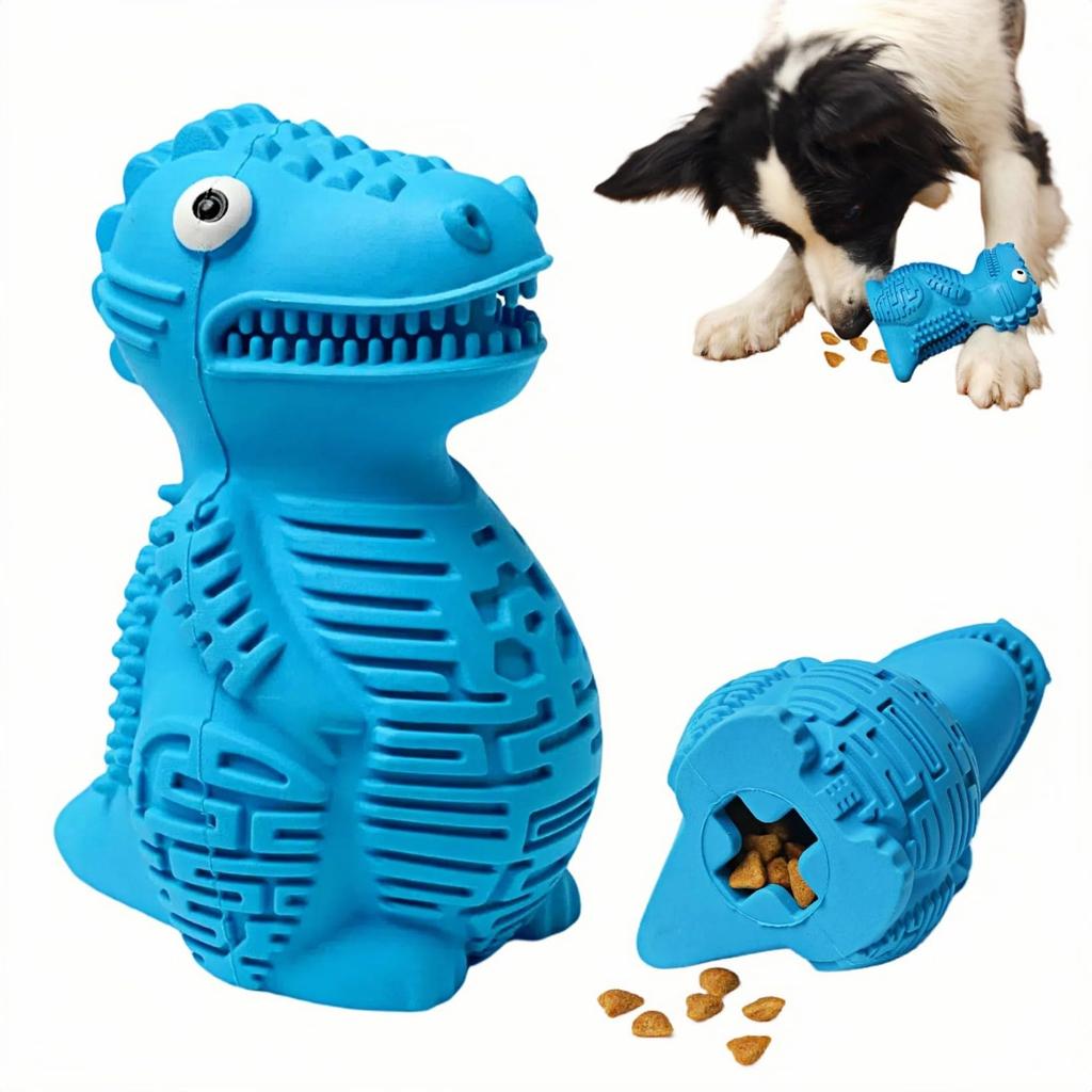 Cute Pet Puzzle Toy Treat-filling Capbbilities for Chew Durable Rubber Dinosaur Dog Teeth Cleaning Toy